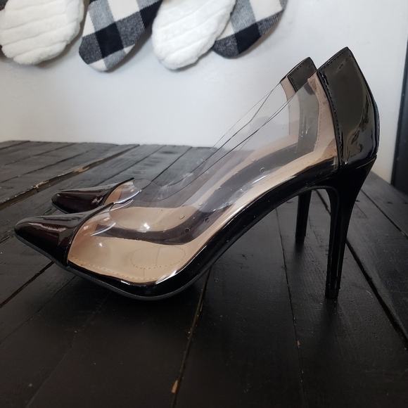Anne Michelle Women's 10 Pumps Stiletto Heels Black Pointed Toe Clear - Picture 1 of 11